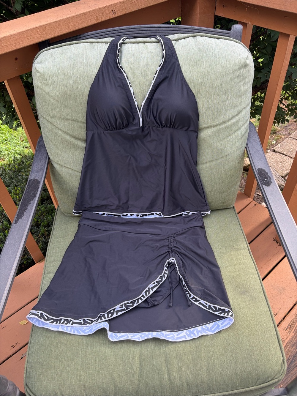 Black Women's Halter Tankini with Skirt Swim Set